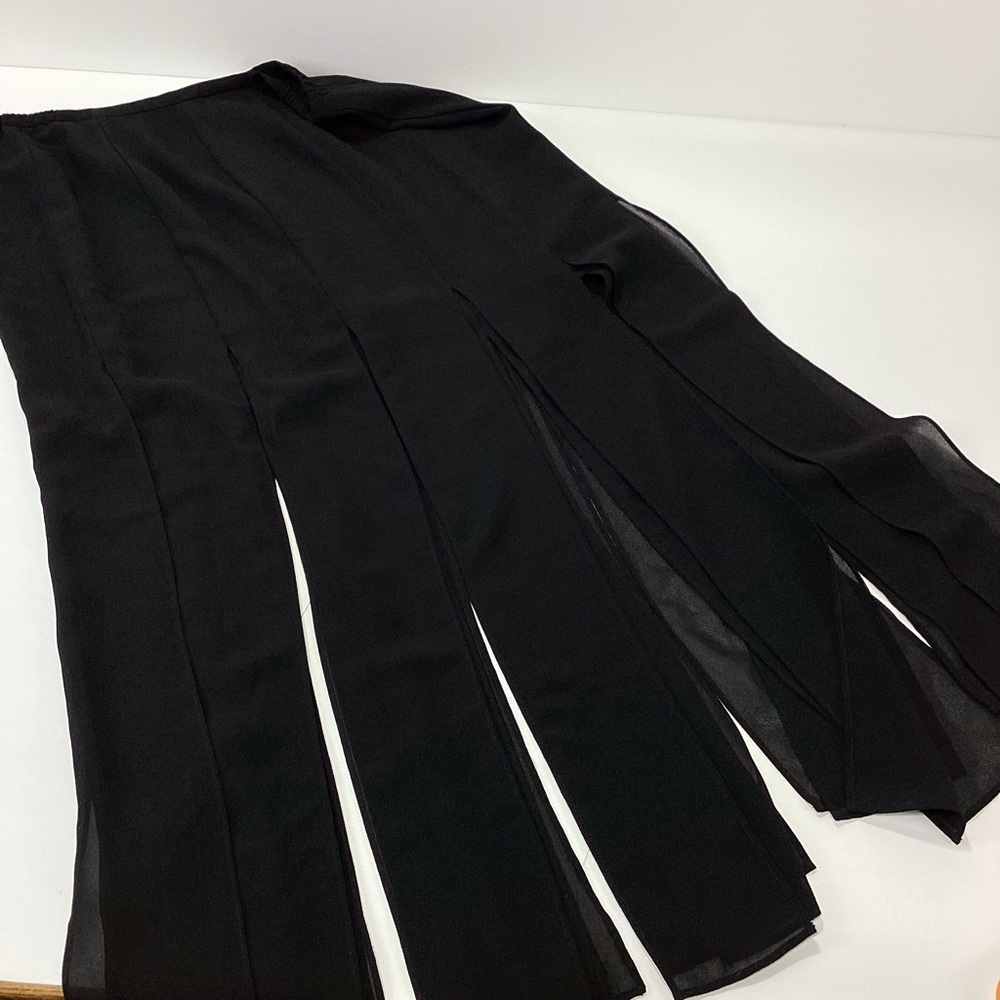 Sandra Darren Brand Black Pleated Panel Maxi Skirt Flowy Strips 16W